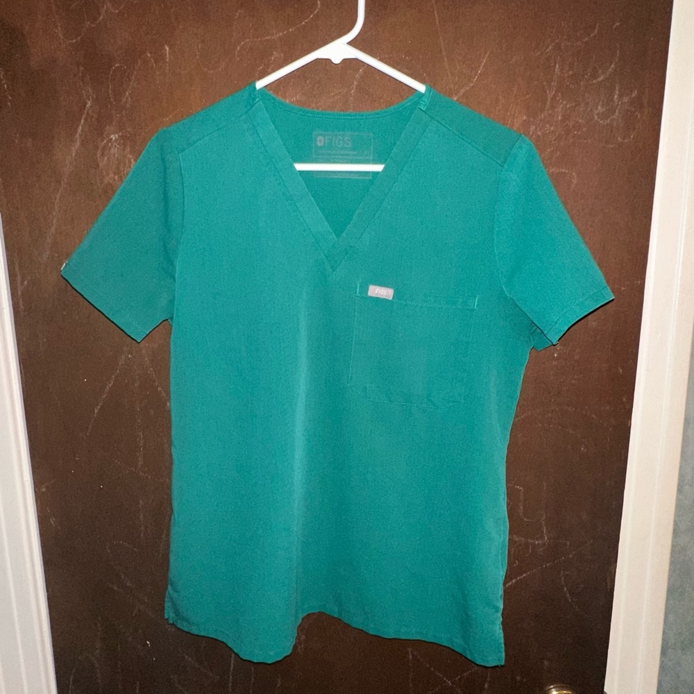 Figs Catarina One Pocket V-Neck Scrub Top Hunter Green Small